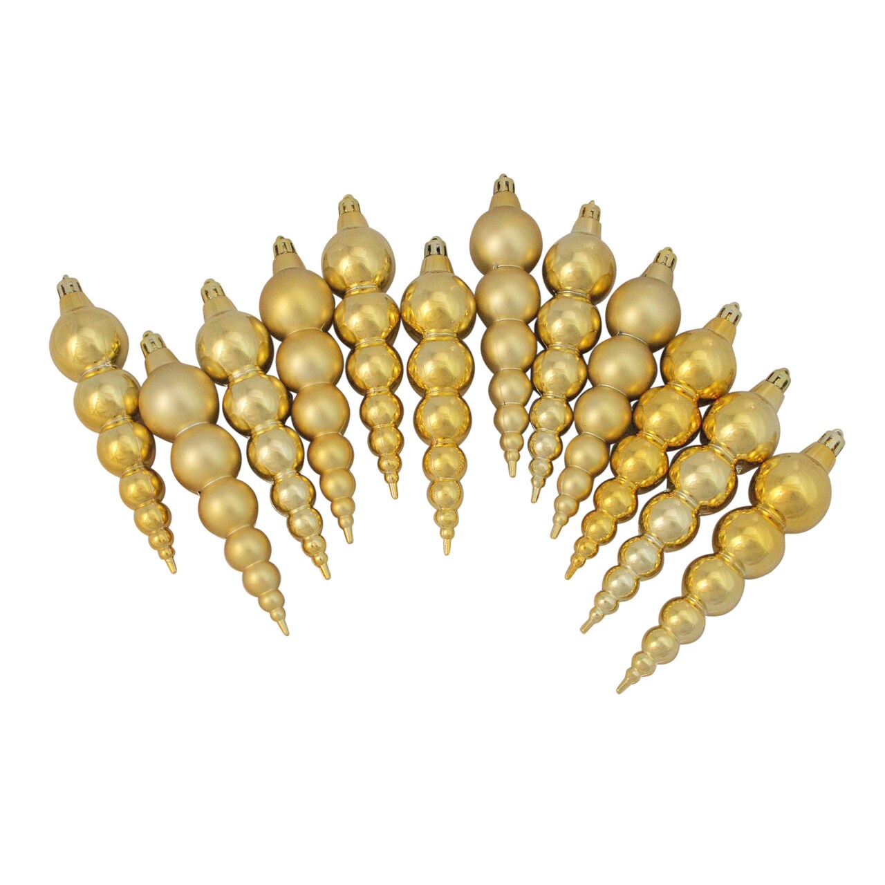 Northlight 12ct Vegas Gold Shatterproof Matte and Shiny Christmas Finial Ornaments 6"